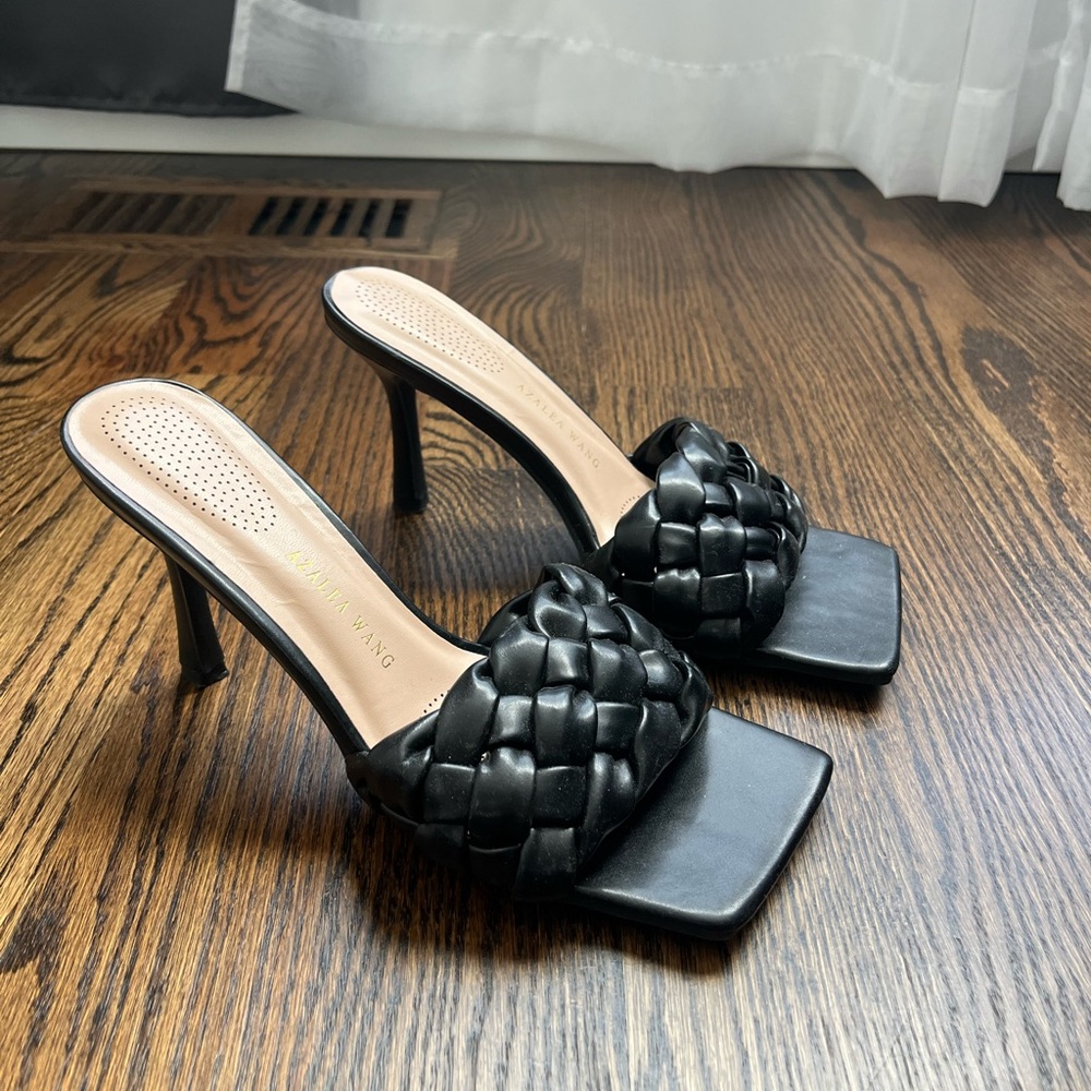 Black Woven Heeled Sandals